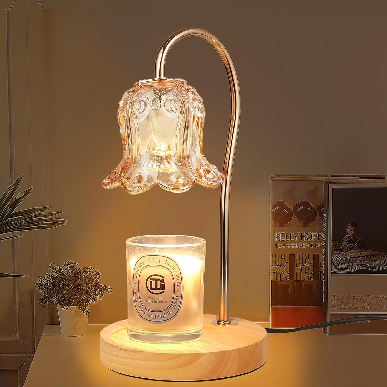 Candle Warmer Lamp with Timer Dimmer & Delayed Shutdown,Electric Candle Warmer,Vintage Flower Lily Lamp,Wax Melt Warmer for Jar Candles with 2 Bulbs,Gifts for Women, Home Bedroom Decor