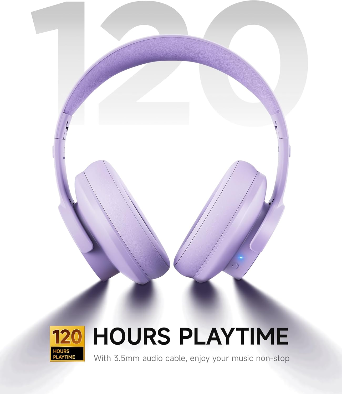 Picun B8 Headphones, Wireless Bluetooth, 120H Bluetooth Headphones, 3EQ Music Mode, Hands-Free Calls, Deep Bass Headphones for Travel, Home, Office, Mobile Phone PC (Purple) image number 2