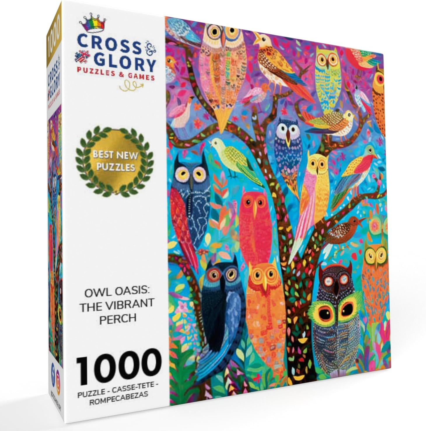 Owl Oasis: the Vibrant Perch by Cross & Glory - Premium 1000-Piece Jigsaw Puzzle - Eco-Friendly, and Vibrant Colours - Best Jigsaw Puzzle Deal - Perfect for Adults and Puzzle Enthusiasts image number 5