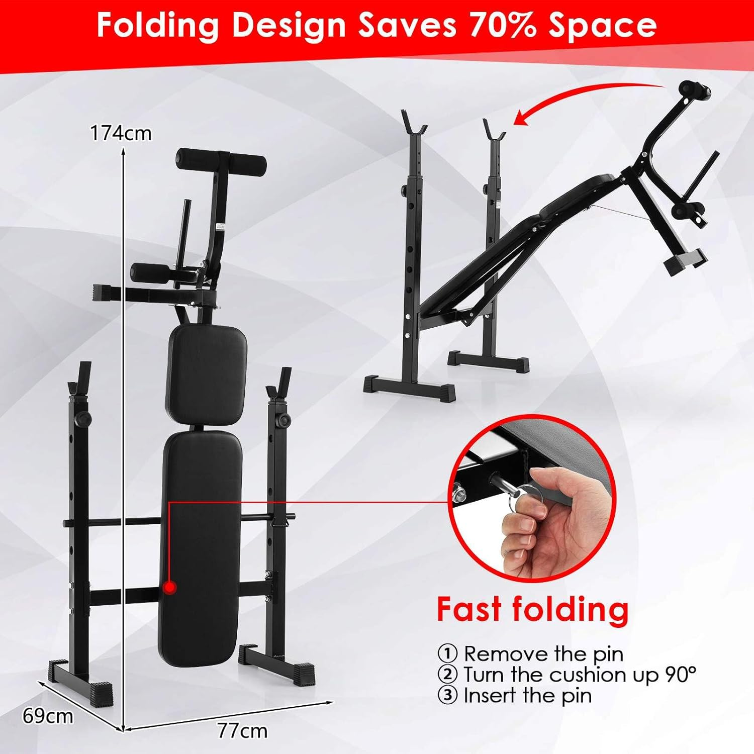 Costway Adjustable Weight Bench & Barbell Rack Set, Strength Training Olympic Incline Flat Weight Bench W/Squat Rack for Home Gym, Multipurpose Fitness Machine W/Weight Plate Post & Leg Developer image number 3