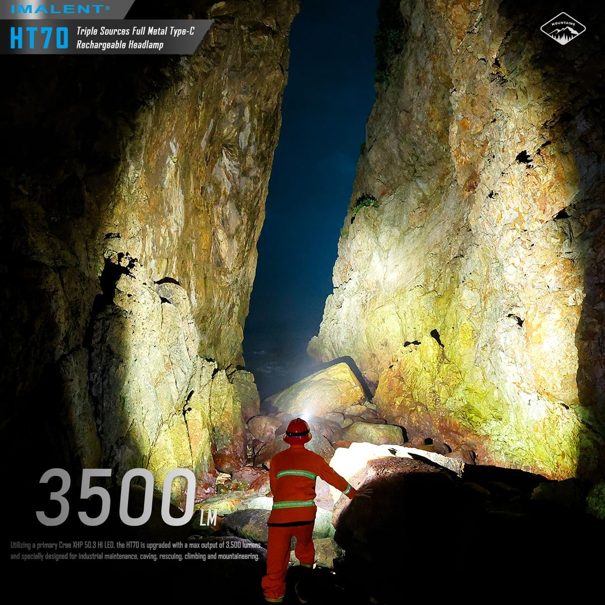 IMALENT HT70 Triple Light Sources Headlamp Super Bright 3500 Lumen LED Lightweight Waterproof Headlight, Type-C Rechargeable Head Torch, MAX 350H Runtime for Running, Hiking Etc image number 6