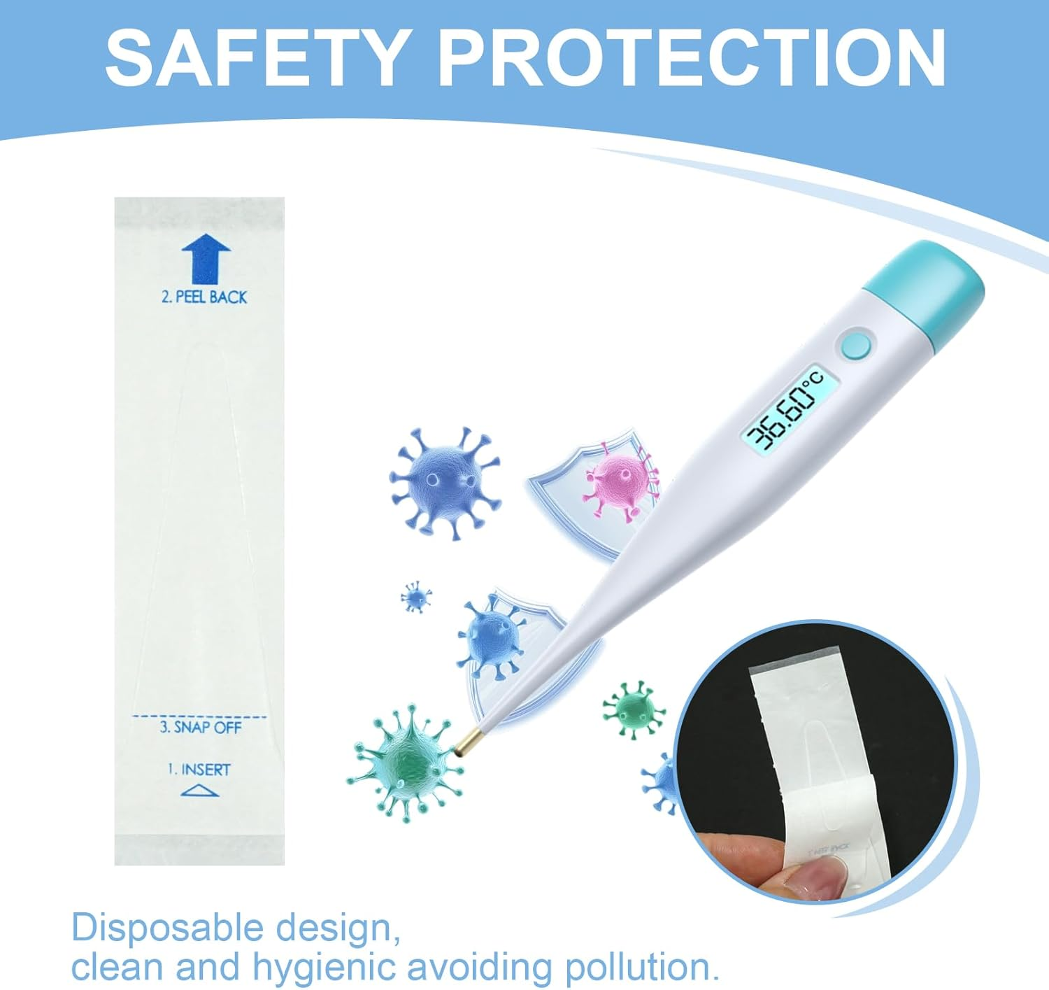 200 Pcs Disposable Protective Covers Sleeves for Home Thermometer, Oral Thermometer Sleeve, Safe Digital Thermometer Probe Cover Flexible, Hygienic Professional for Home (White) image number 6