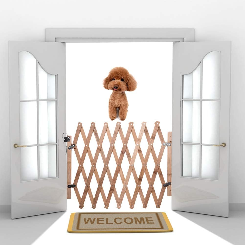 Wooden Pet Gate Retractable Adjustable Sliding Door Indoor Safety Fence for Dog Puppy Stairs (Assorted Color) image number 2