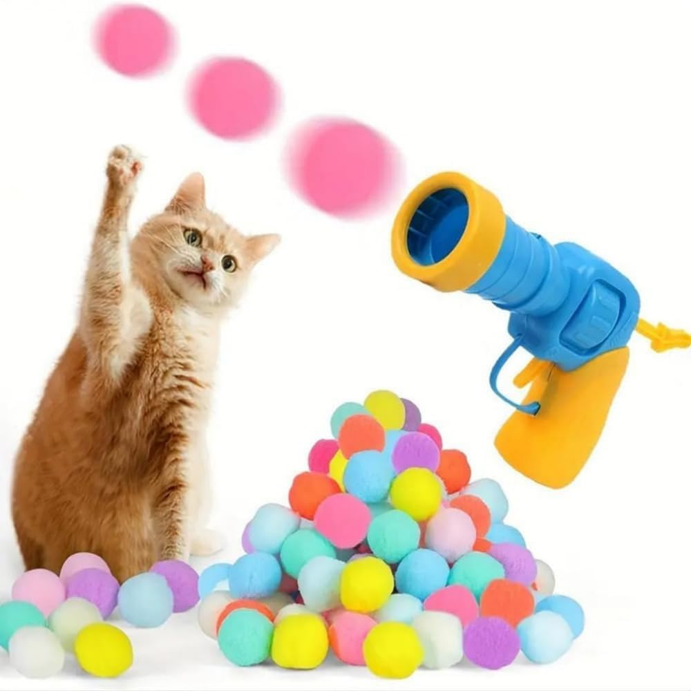 DACUAN Cat Toys Balls Launcher, 30PCS Pom Pom Balls & Cat Toy Launcher Set,Cat Plush Ball Toy Colorful Plush Toy Balls for Cat, image number 5