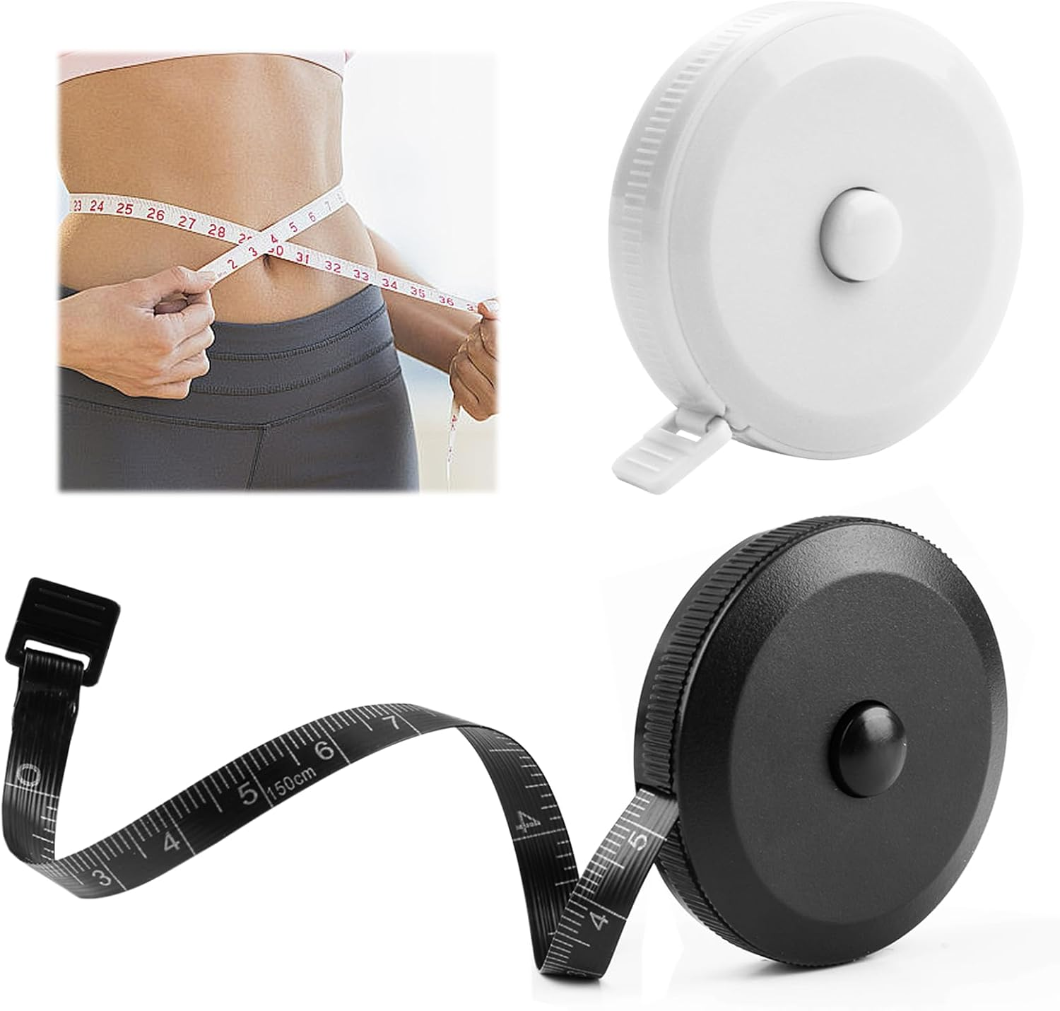 2 Pcs Retractable Measuring Tape, Dual Sided 150CM Soft Fabric Measuring Tape with Inch and Centimeter Scales for Sewing, Tailor, Crafts, Waist, Weight Loss Tracking, DIY Projects (Black & White) image number 6