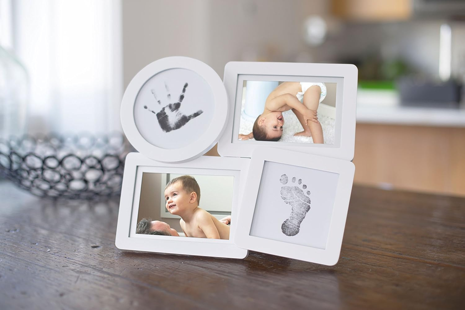 Pearhead Babyprints Newborn Collage Frame with "Clean-Touch" Ink Pad Included, Newborn Baby Registry Must Haves, White image number 1