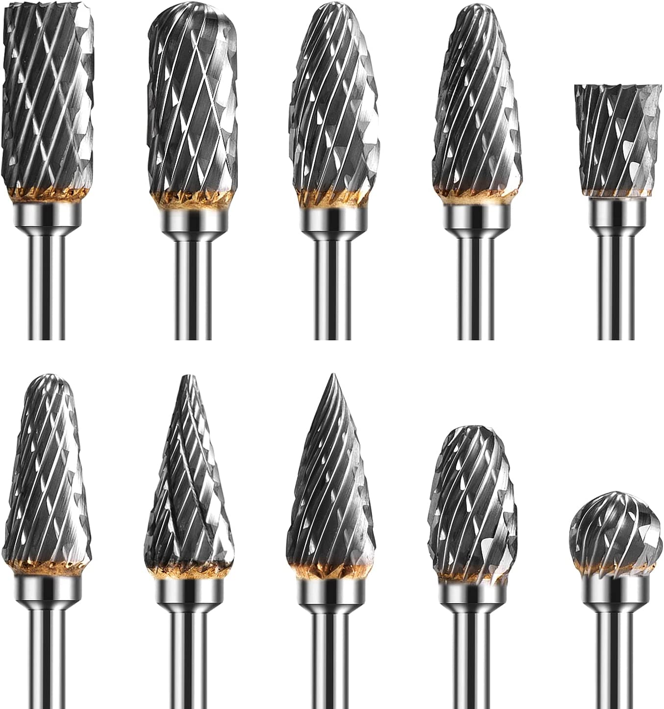 Tungsten Carbide Rotary Burr Set with 1/8" Shank, Double Cut Carving Bits for Rotary Tool Accessories for DIY Woodworking, Polishing, Drilling image number 1