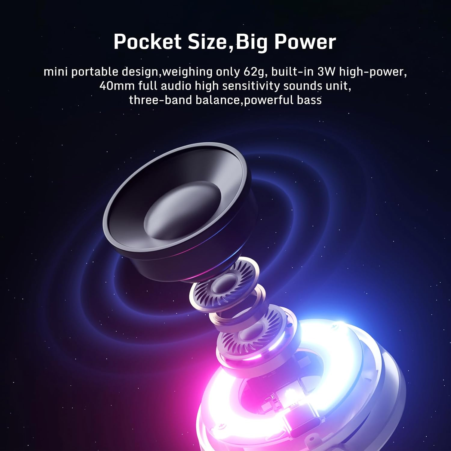 Nubia Redmagic Mini Bluetooth Speaker, Phone Stand with Small Speaker, BT 5.3, RGB Light, Game/Music Mode, Wireless Portable Magnetic Speaker for Golf Cart, Travel, Shower, Outdoors or Metal Surface image number 3