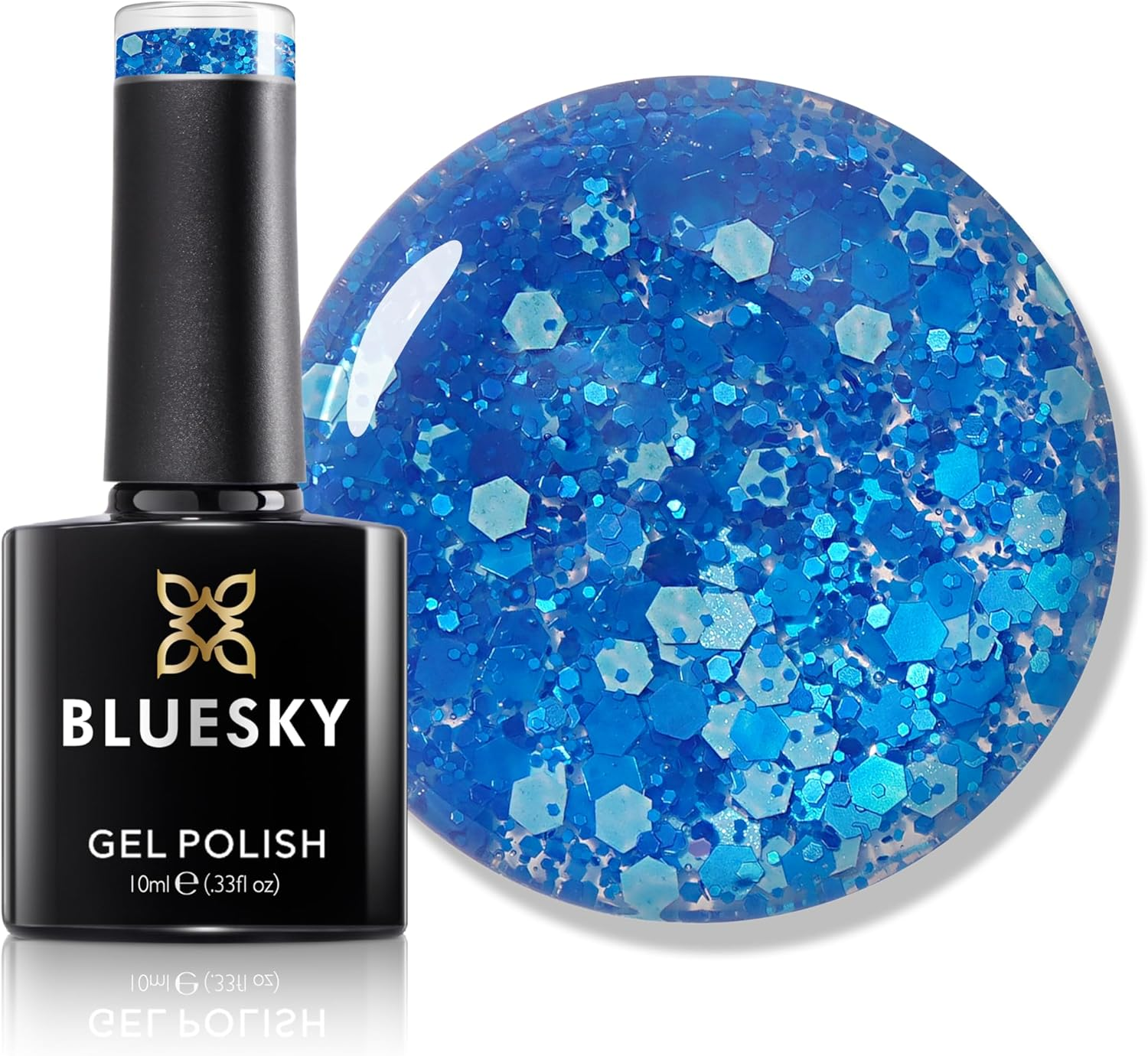Bluesky Gel Nail Polish 10Ml, Glitter Neon 03, Blue Glitter Gel Nail Polish for 21 Day Manicure, Professional, Salon & Home Use, Requires Curing under LED UV Nail Lamp