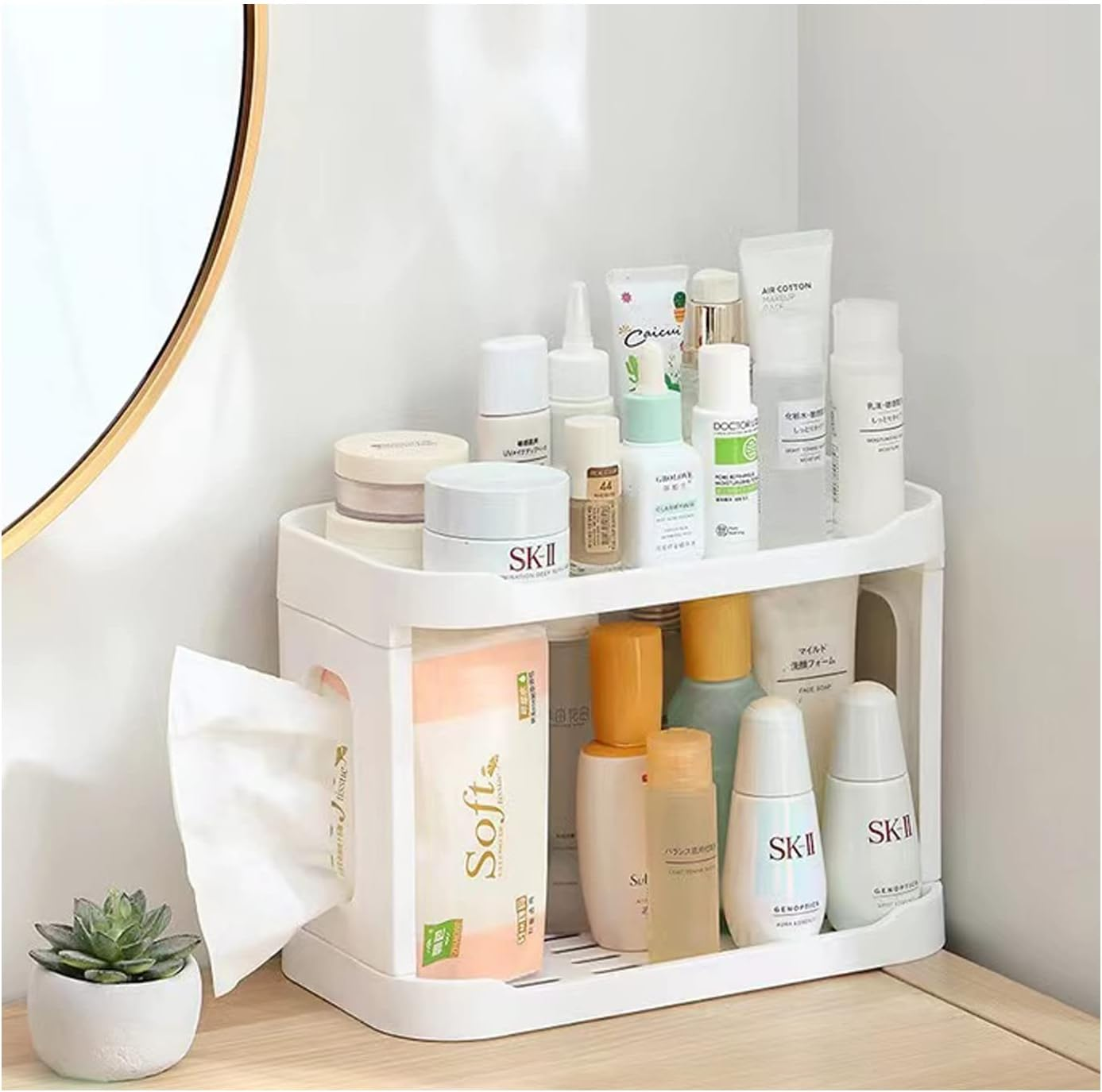 HASPINH 2 Tier Makeup Organizer, Foldable Cosmetic Storage Display Box, Large Capacity Bathroom Countertop Organizer Shelf, Perfume Organizer, Vanity Organizer, Skincare Organizers, Kitchen, White image number 6