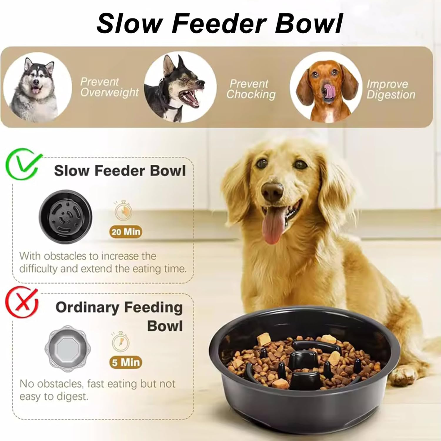 Raised Dog Bowls Metal Raised Dog Bowls with Adjustable Stand, 2 Stainless Steel Bowls, 1 Slow Feeder Bowl for Medium Large Dogs image number 6