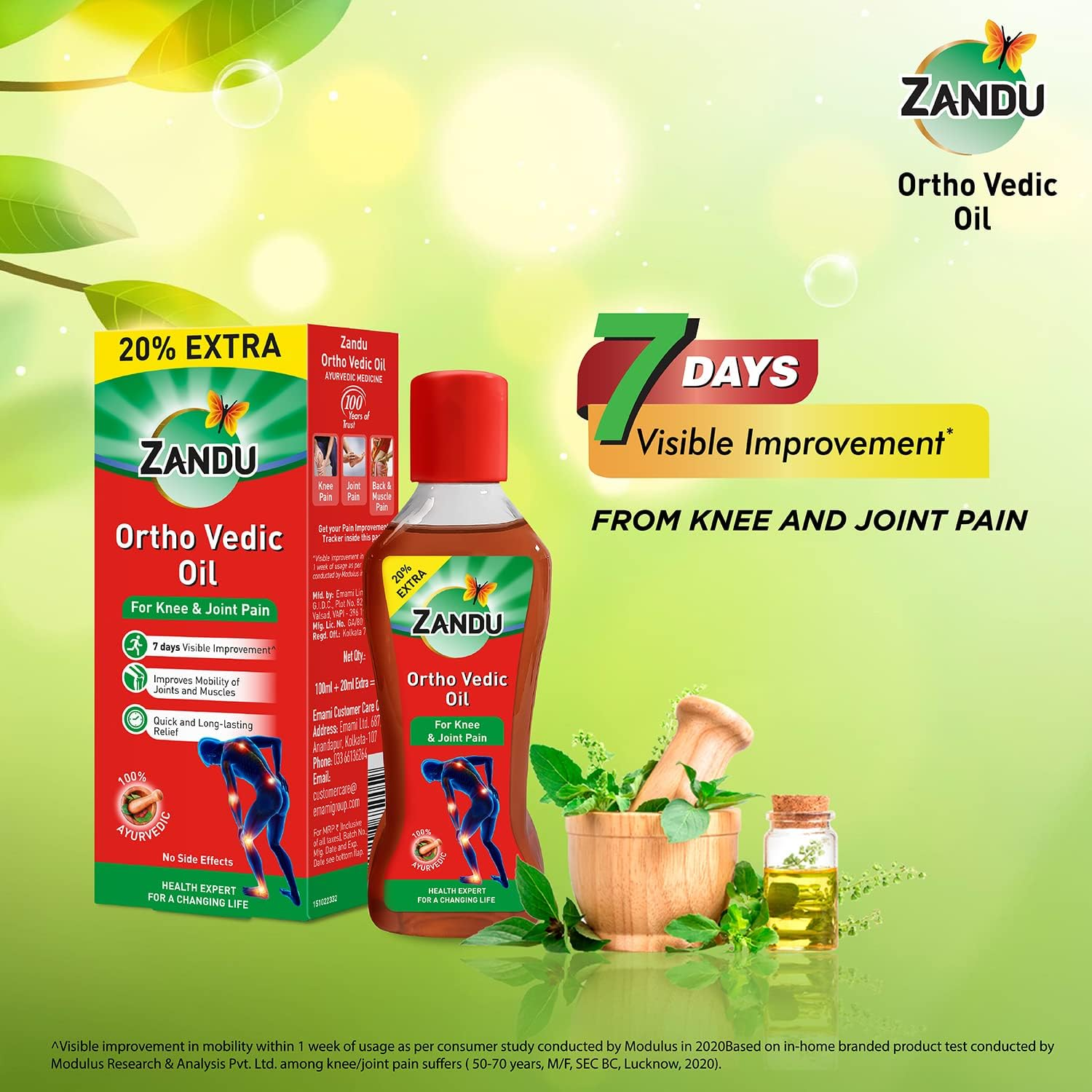 Zandu Ortho Vedic Oil | Ayurvedic Oil for Joint Pain, Muscle Pain, Osteoarthritis | Visible Improvement in 7 Days, 100Ml+20Ml Extra image number 4