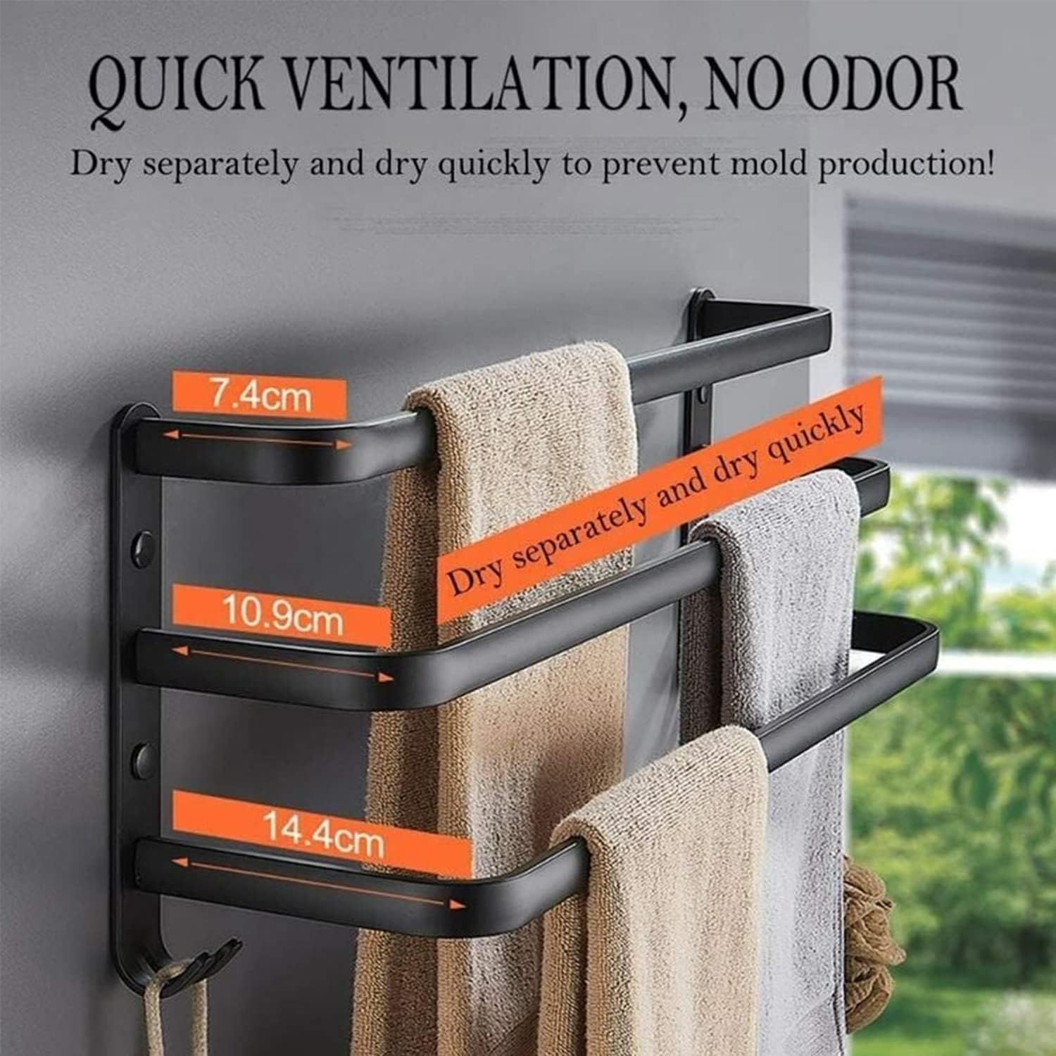 50CM Bath Towel Bars Towel Racks for Bathroom Lavatory, Bathroom Accessories 3-Tiers Ladder Hand Towel Holder with 2-Hooks, Wall Mount Towel Hanger Rail for Washroom Kitchen Space Saving 3 Bars image number 4