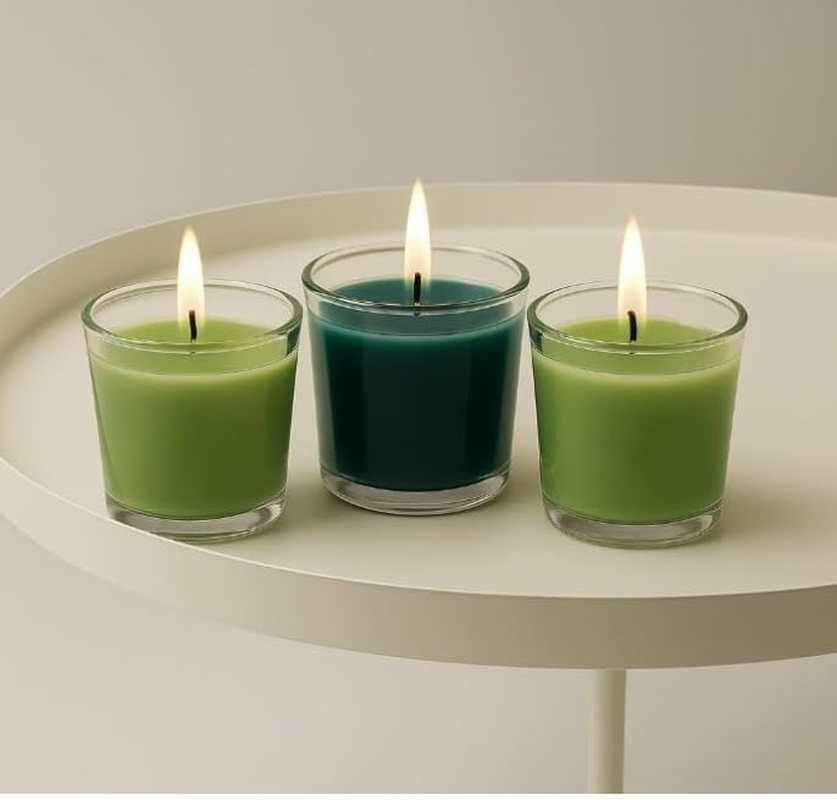 Bamboo Table Lamp Duo + 3 Scented Candles on White Tray Table &ndash; Japanese-Scandi Inspired Zen Decor Gift Set (Dark Gray-Green) image number 1