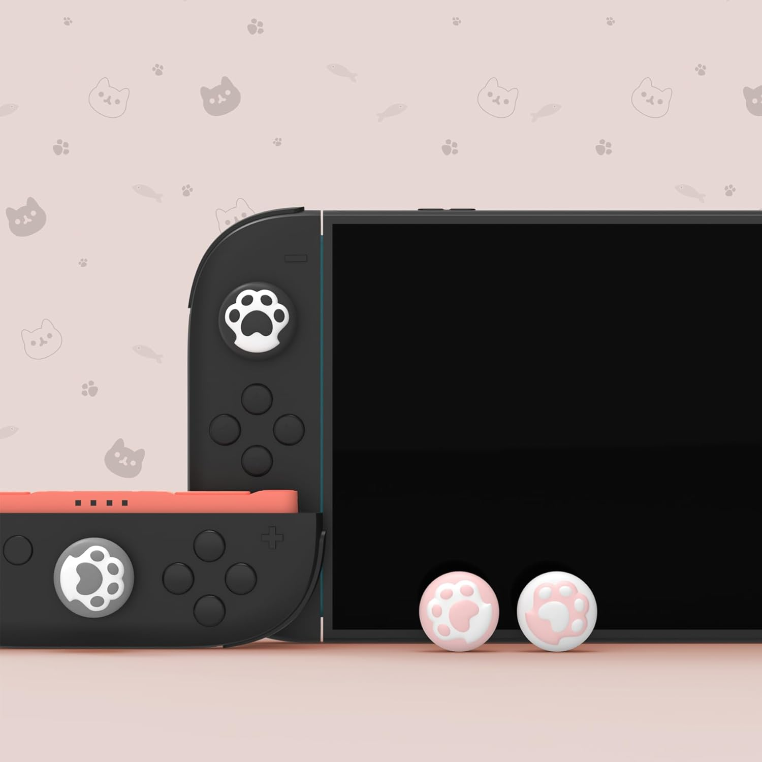 Playvital 8 Pcs Thumb Grips for Nintendo Switch 2, Kawaii Silicone Thumbstick Caps for Switch 2, Analog Cover for Joycon 2 Joystick Caps - Cat Paw image number 6
