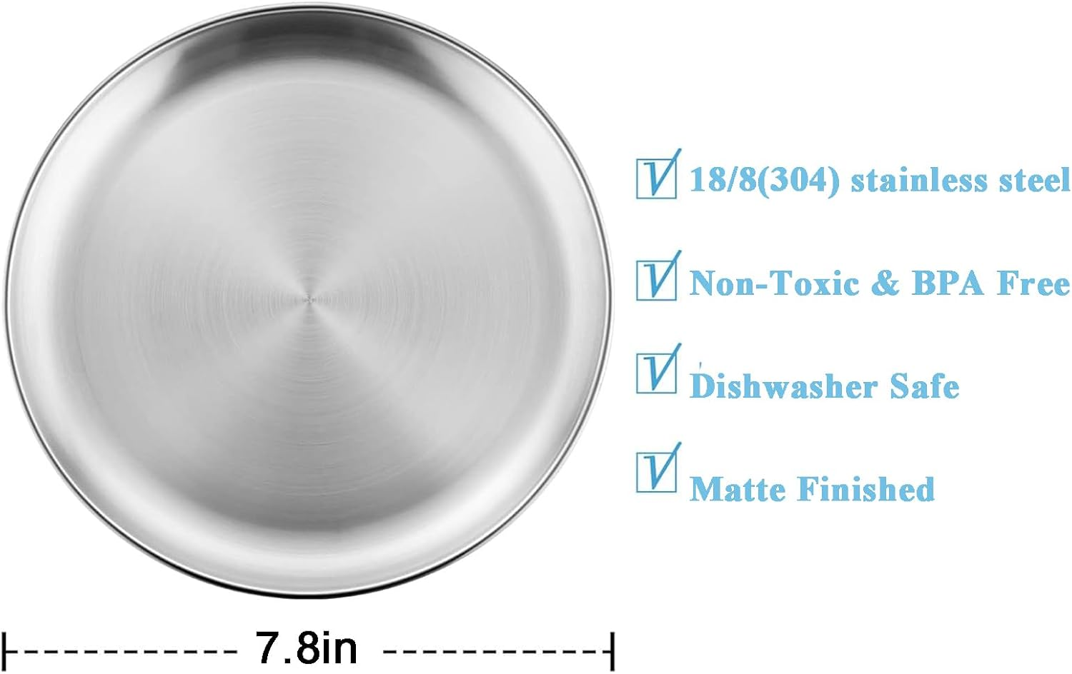 Stainless Steel Plates 7.8 Inch 304 Metal Lightweight Unbreakable Dinner Dishes Plates Set Non-Toxin Dishwasher Safe BPA Free and Healthy (4 Pcs) image number 4