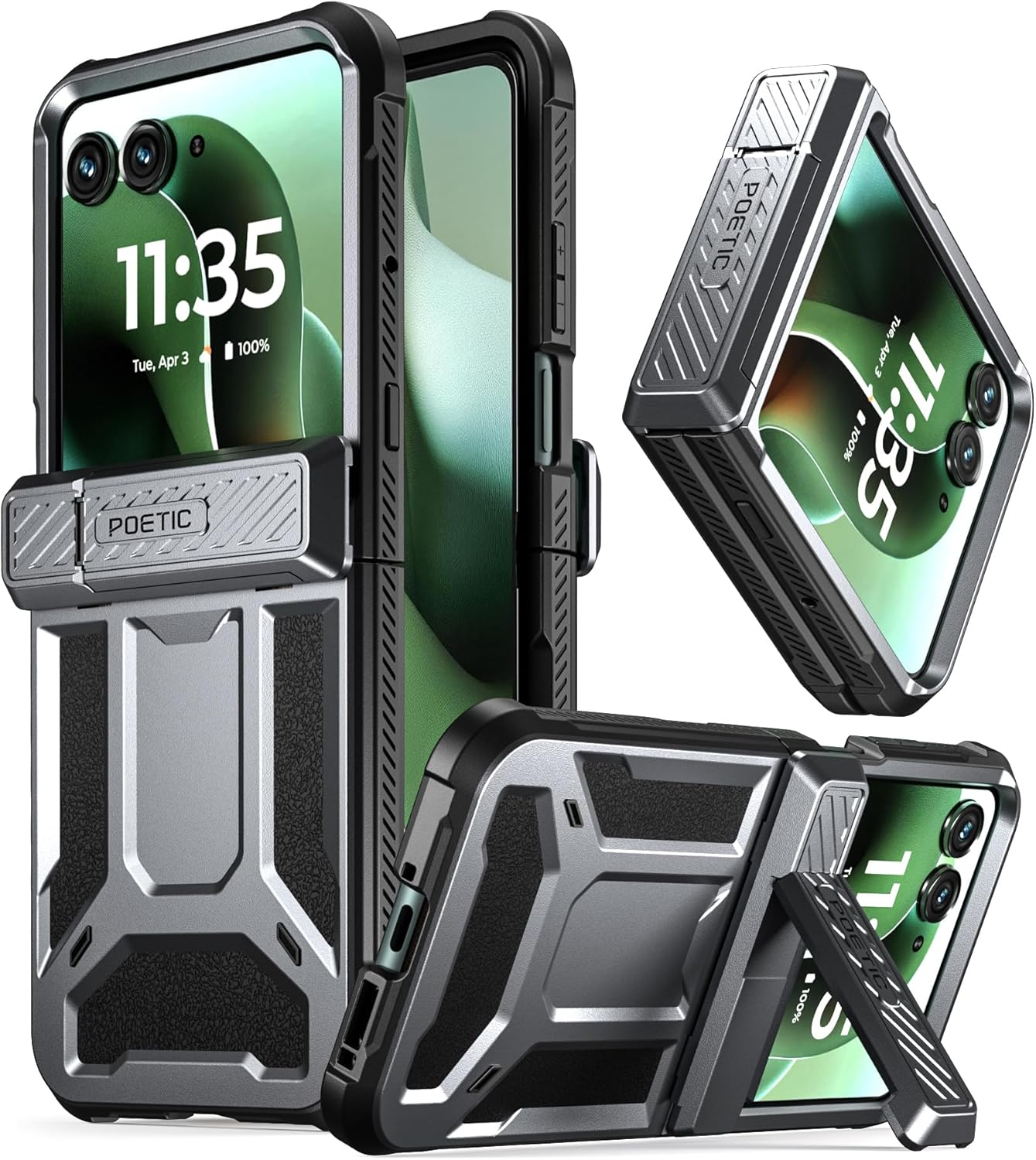 Poetic Spartan Case for Motorola Moto Razr Ultra 2025,[Kickstand][Hinge Protection][20Ft Mil-Grade Drop Tested], Full-Body Rugged Shockproof Protective Cover with Kickstand, Metallic Green