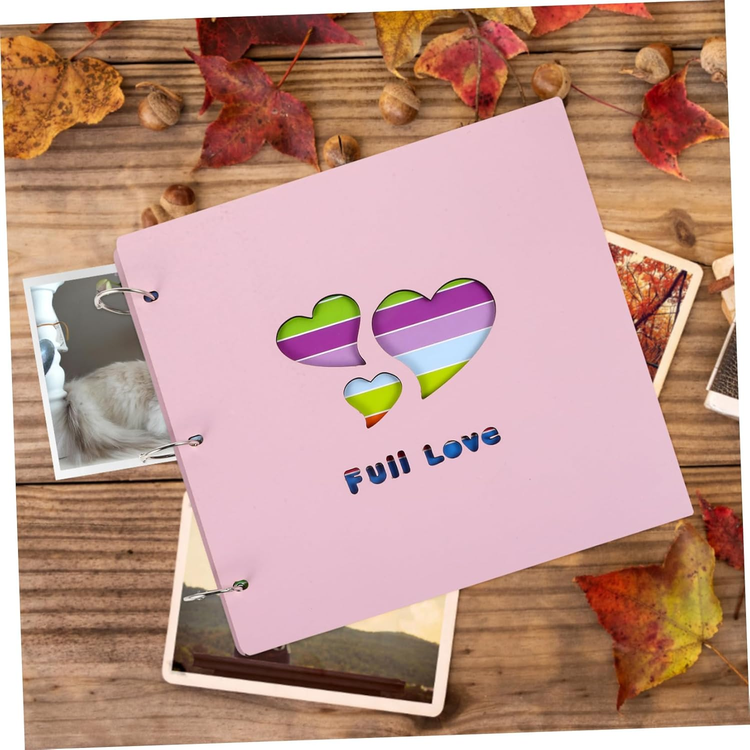 SOLUSTRE Wooden Photo Album Hollow Heart Design Scrapbook for Weddings Birthdays Memories Compact Easy to Use For