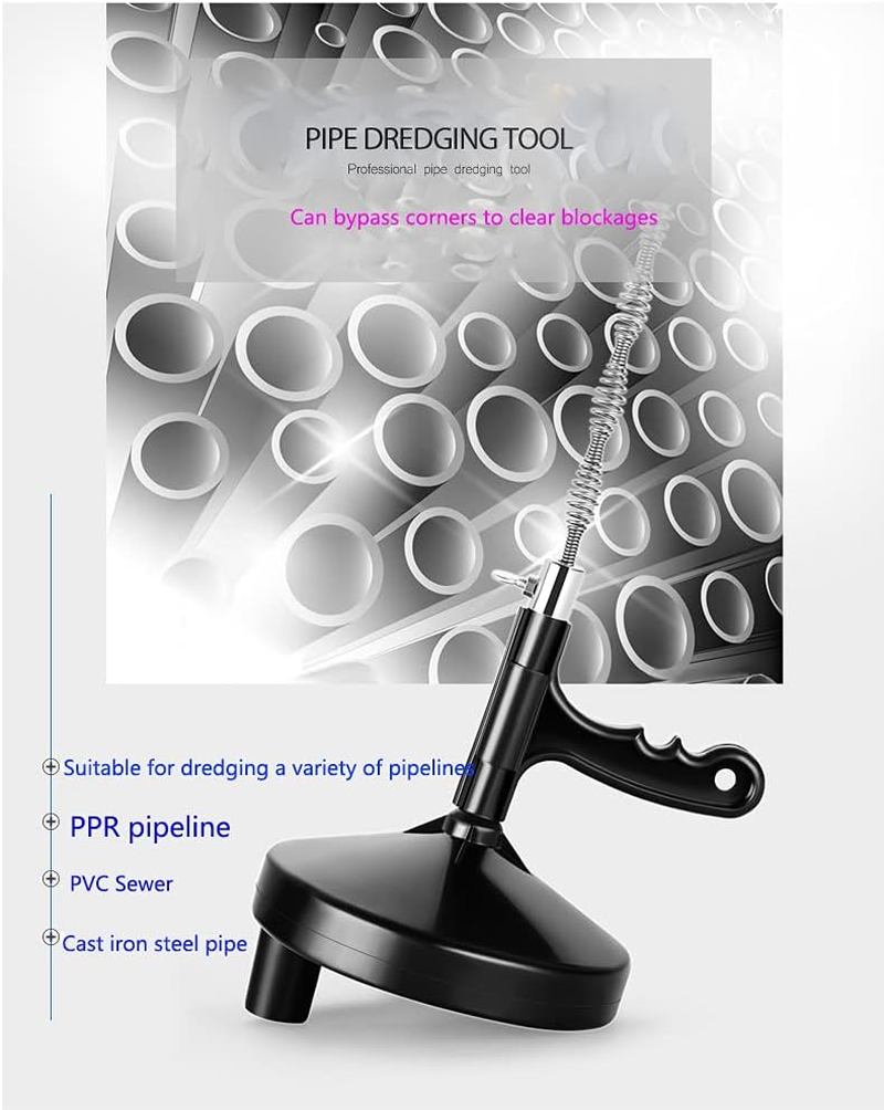 Plumbing Snake Sink Drain Auger, 23 Ft Drain Clog Remover Pipe Snake, Professional Drain Cleaner for Bathtub Drain, Kitchen Sink, Sewer, with Gloves (Black) image number 5