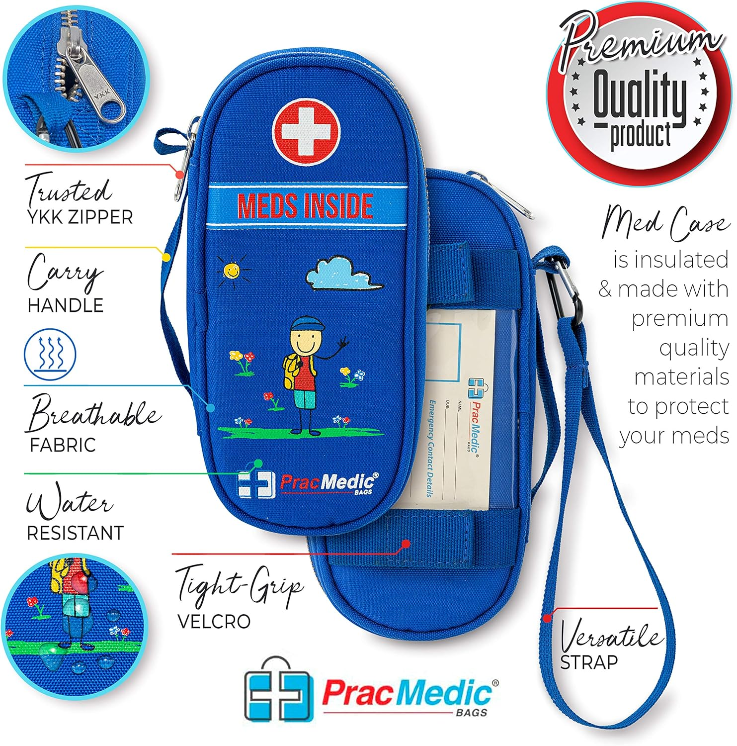 Pracmedic Bags Epipen Case - Epi Pens Carrying Case- Medical Case for Kids - Insulated to Hold Inhaler, Epi Pen, Auvi Q, Epinephrine, Allergies Medication - Medicine Bag for Traveling (Blue) image number 2
