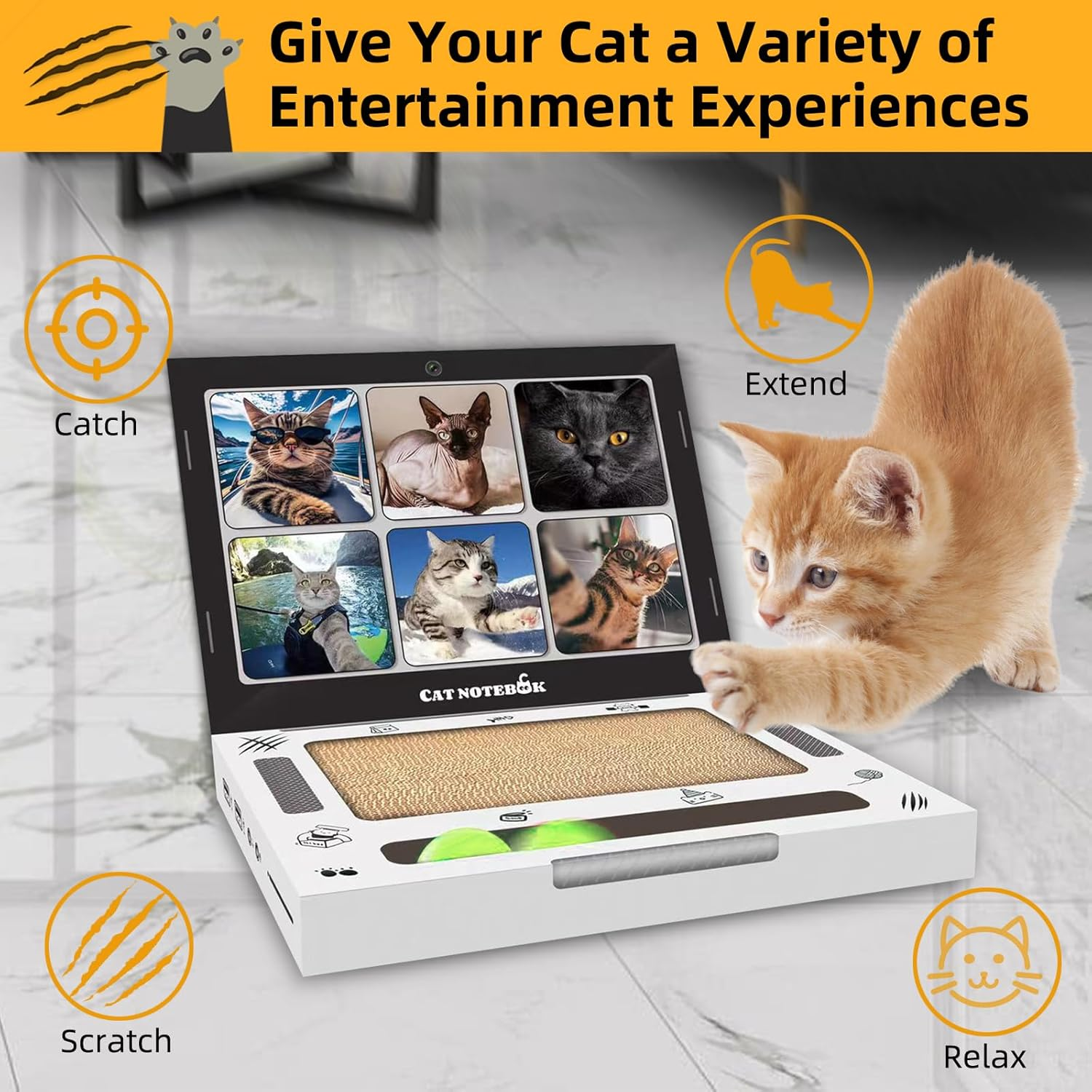 Cat Scratcher,Laptop Board with Furry Mouse Toy Mouse, Game Console Computer Shape, Interactive Cat Toys, Creative Cat Scratching Board, Wear-Resistant Foldable Cat Scratching Board image number 6