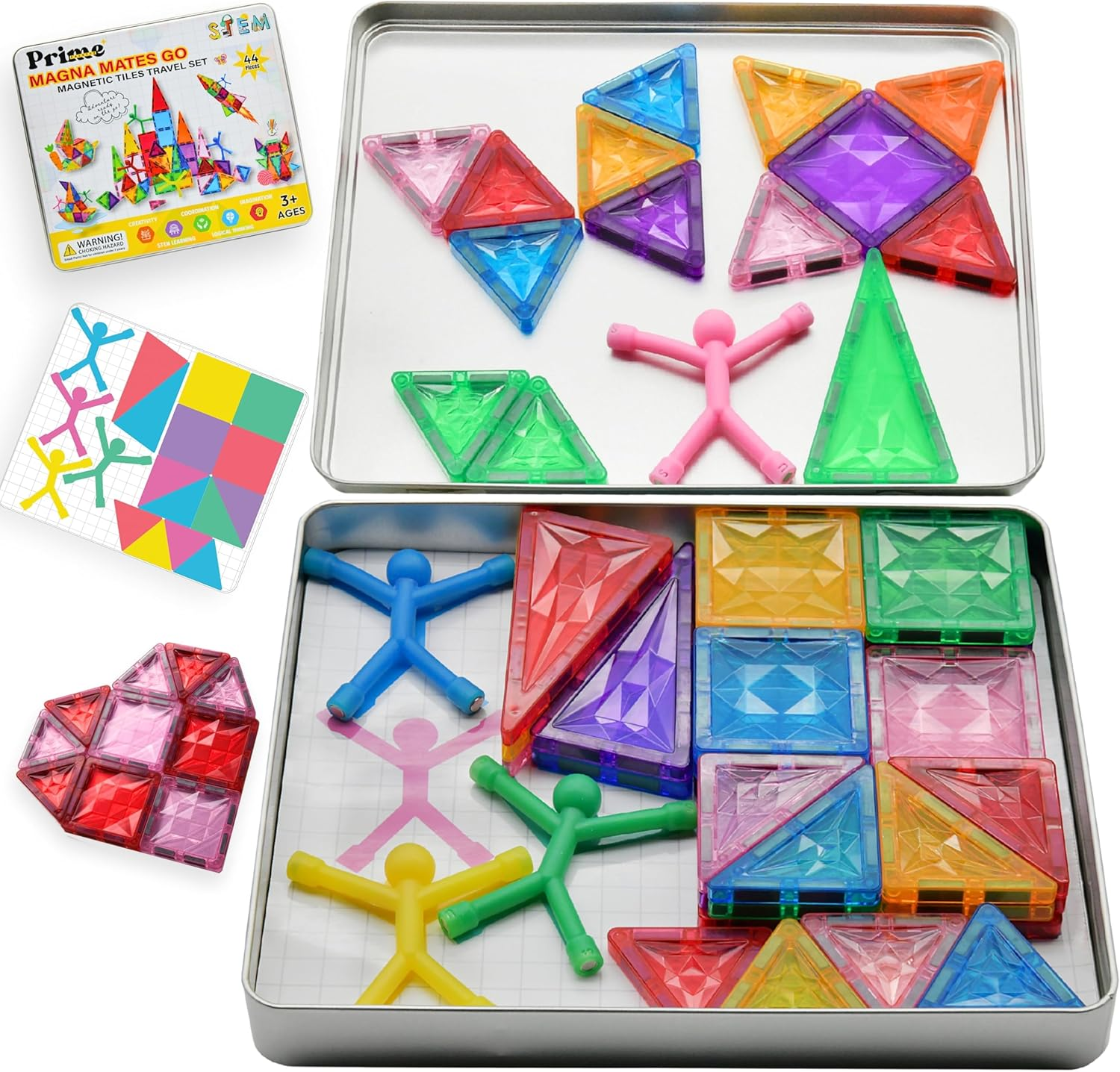 Magnetic Tiles Travel Set 44PC, Mini Magnetic Tiles STEM Building Kids Toys, Sensory Stacking Tiles for Toddlers, Travel Essentials, Preschool Montessori Toy, Baby Toys, Best Gifts for Boys & Girls image number 1