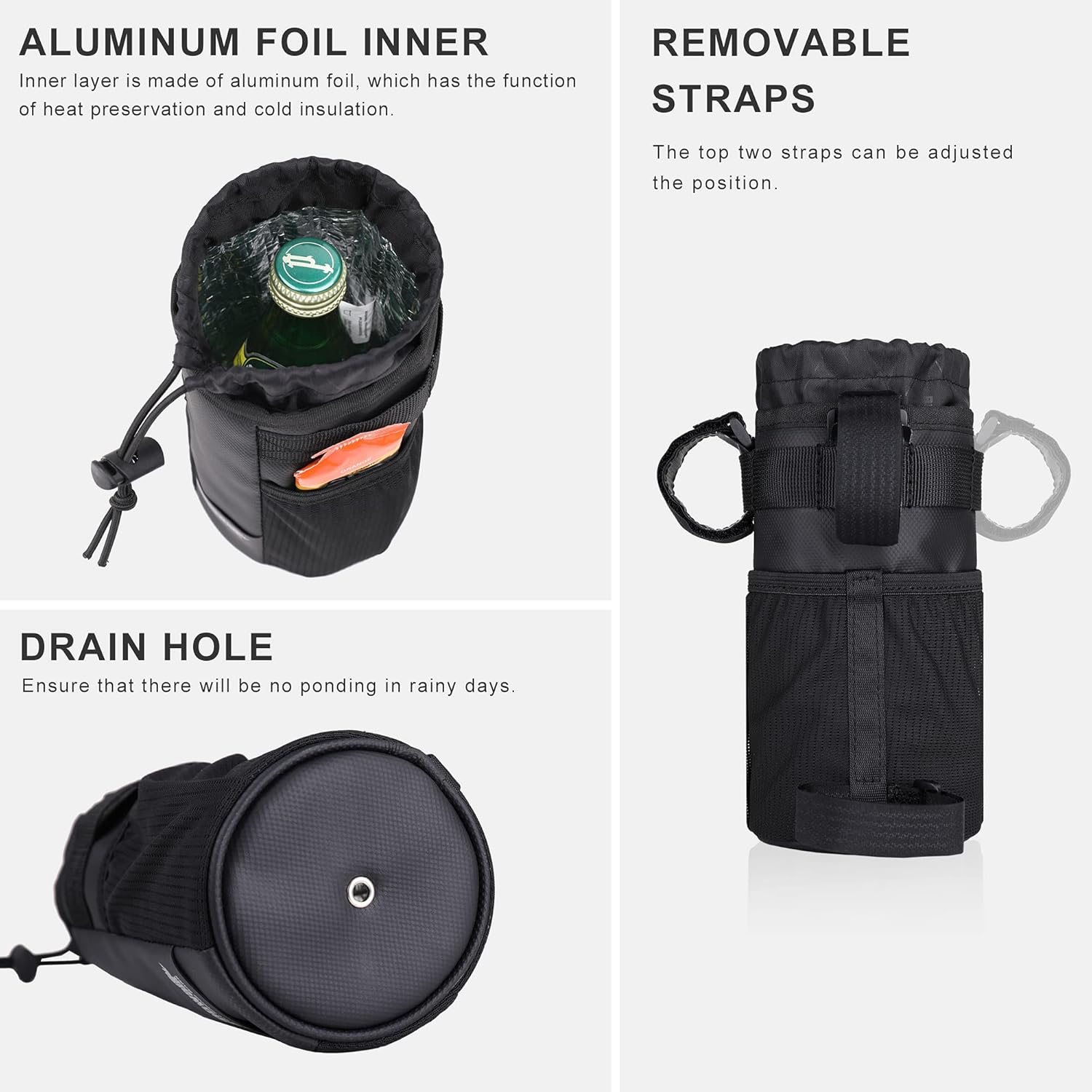 Rhinowalk Bike Handlebar Water Bottle Bag Drink Cup Holder Bicycle Front Insulated Stem Bag image number 1