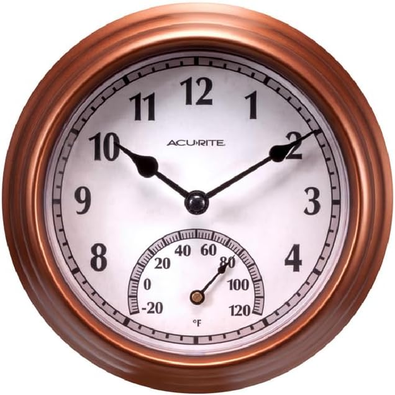 Acurite 02470 Rustic Green Outdoor Clock with Thermometer, 8.5"