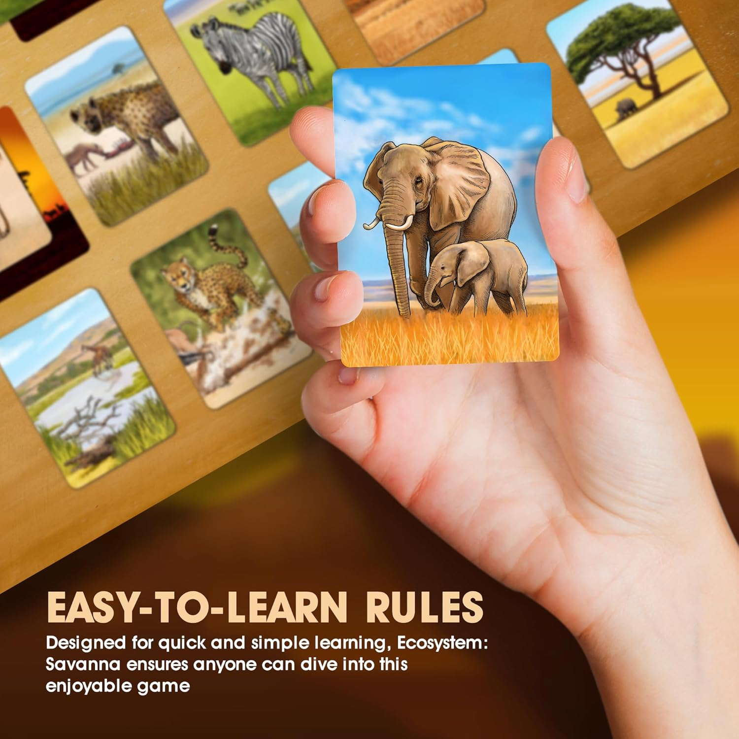 Genius Games | Ecosystem: Savanna | a Family Card Game about Animals on Grassy Woodland of African Savanna - Fun & Educational Ecology Game for Kids & Adults image number 6
