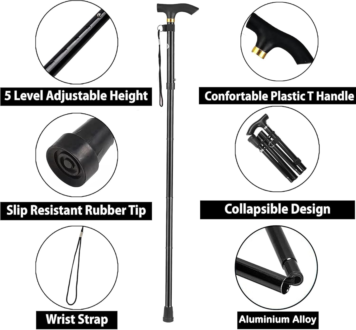 Foldable Walking Cane for Seniors, Walking Stick for Men & Women-Premium Collapsible Cane- Pocket Cane Lightweight Adjustable - Blue image number 6