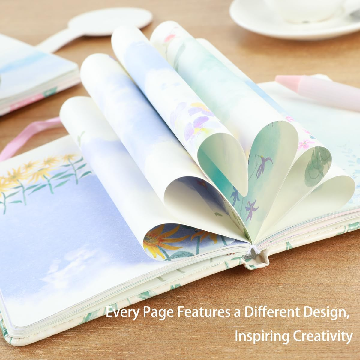 SIIXU Colorful Pocket Notebook A6 - Floral Theme with Unique Flower Illustrations, Vegan Leather, Small Size for Women, Ideal for Journaling, Notes, and Travel image number 6