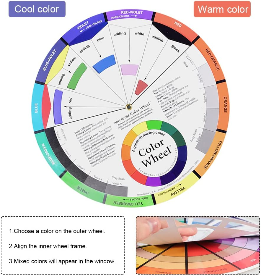 3 Pieces Creative Color Wheel, Pocket Guide on Color Mixing, Art Class Teaching Tool Color Wheels for Makeup Blending Board (5.5Inch) image number 1