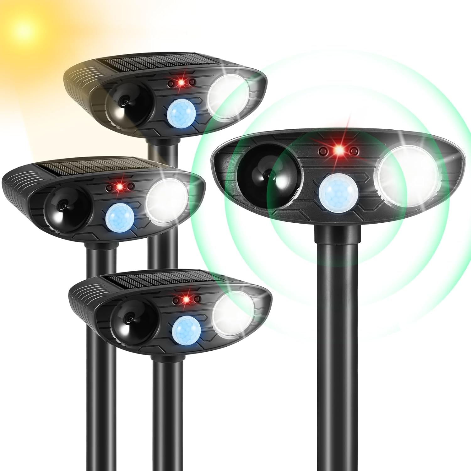 2024 Ultrasonic Animal Repellent Outdoor Solar Animal Repeller with Motion Sensor&Led Strobe Light Cat Deterrent Outdoor Deer Repellent Device to Scare Squirrel Raccoon Skunk Repellent for Yard(Black) image number 3