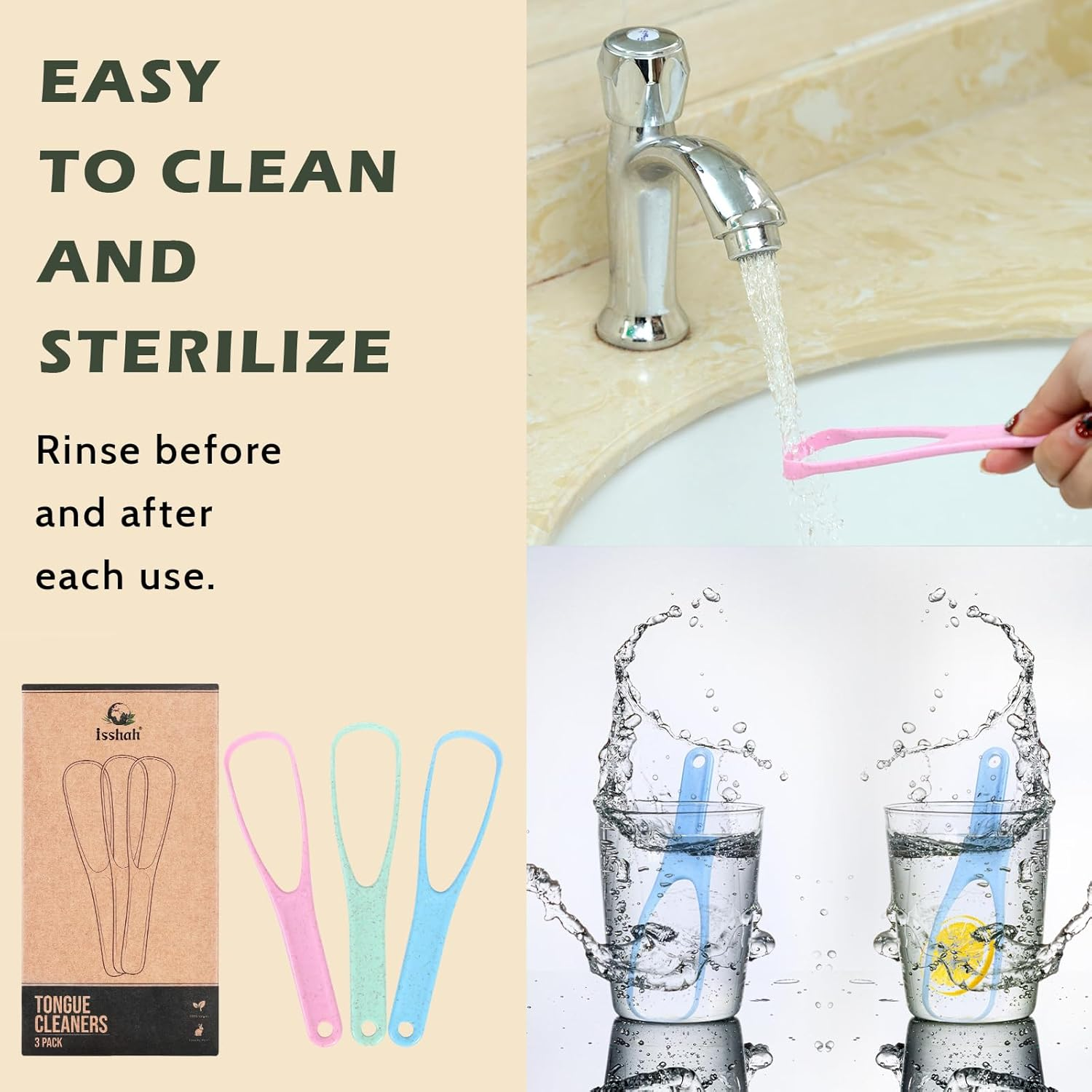 Tongue Scraper Cleaner Natural Eco Fiber Material 100% BPA Free Tongue Scrapers for Oral Care & Hygiene - 3 Count image number 4