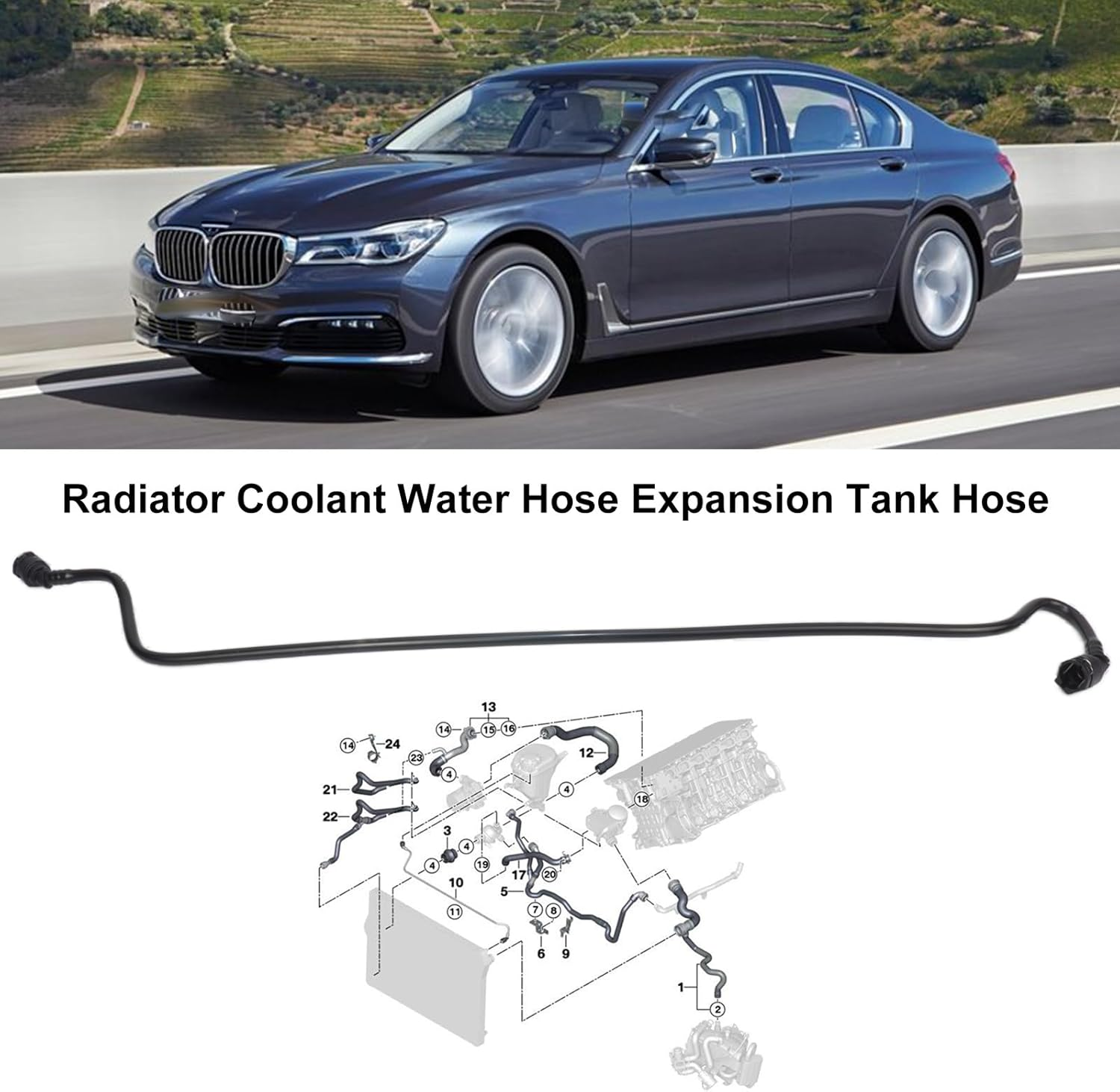 17127578405 Radiator Coolant Water Hose Expansion Tank to Radiator for BMW 5 7 Series F01 F02 F03 F04 F10 F11 523I 530I 730Li Replace# V202356 0819322 P226390 225368 2420637 97347 TM7131 707131 image number 4