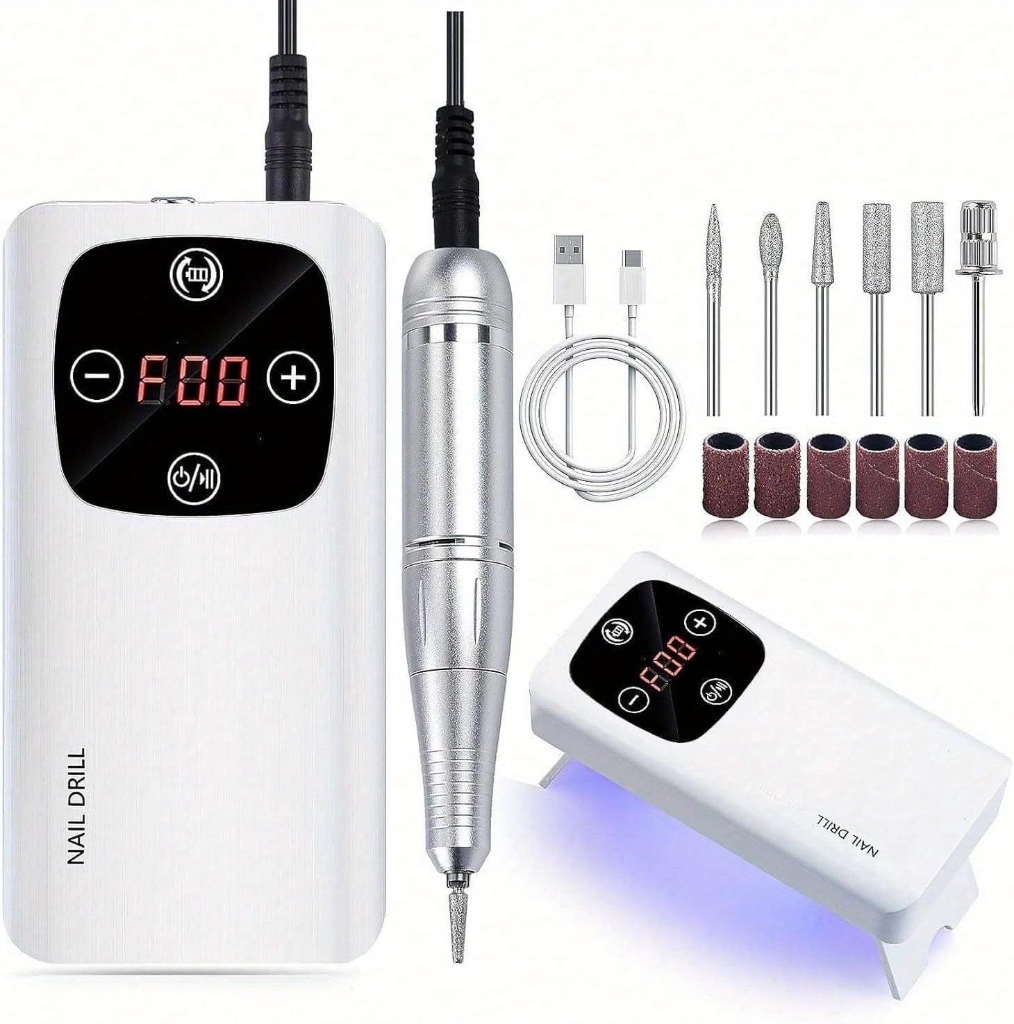 2-In-1 Cordless Nail Drill with Nail Lamp, Professional Rechargeable 45000 RPM Electric Nail File for Acrylic, Gel Nails, Manicure, Pedicure, Salon & Home Use image number 2