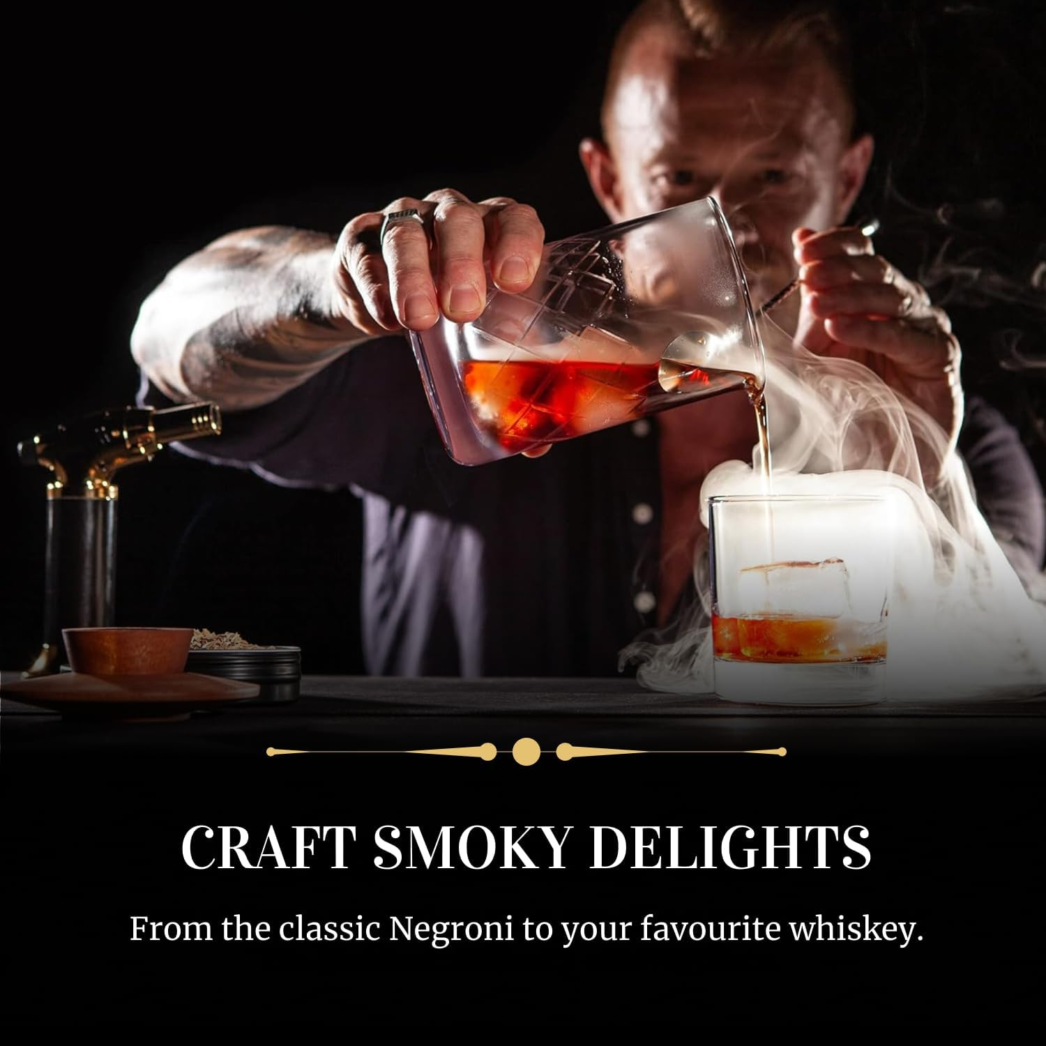 Cocktail Smoker Kit with Torch. Hardwood Whisky Smoker; Six Wood Chips; Butane Torch. Smoke Cocktails, Drinks, Bourbon, Old Fashioned. image number 1