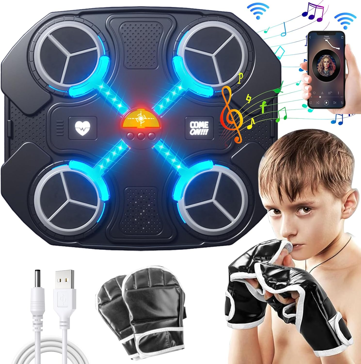B-Qtech Music Boxing Machine for Kids, Bluetooth Smart Music Boxing Machine with 3 Adjustable Speed&Sound, Cool Light Modes, Wall Target Electronic Training Devices for Adult Kid Home Exercises image number 2