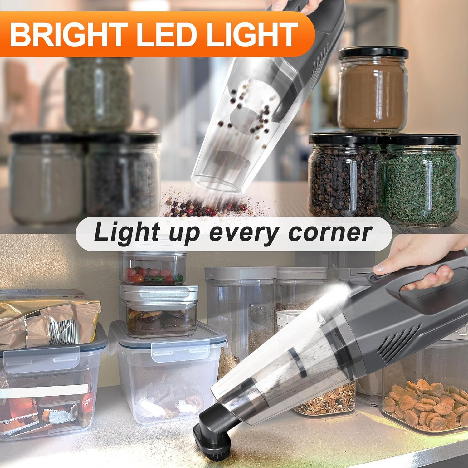 Handheld Vacuum Cleaner Portable Rechargeable with Washable HEPA Filter, Cordless Car Vacuum Cleaner Powerful for Home Carpet Stairs Pet Hair, Mini Hoover Car Hoovers Lightweight (Sliver)