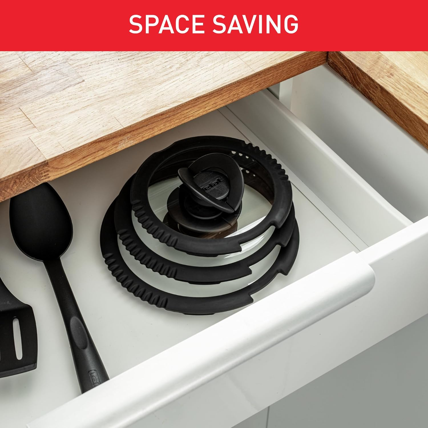 Tefal Ingenio L9931012 3 Piece Glass Lids, 16-18-20 Cm, Black image number 2