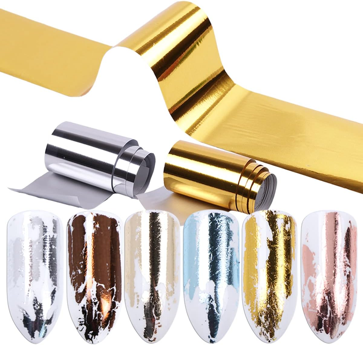 14 Sheets Gold Nail Foils Transfer Stickers - Holographic Effect Metallic Nail Art Foil Stickers in Color Gold and Silver - T11 image number 2