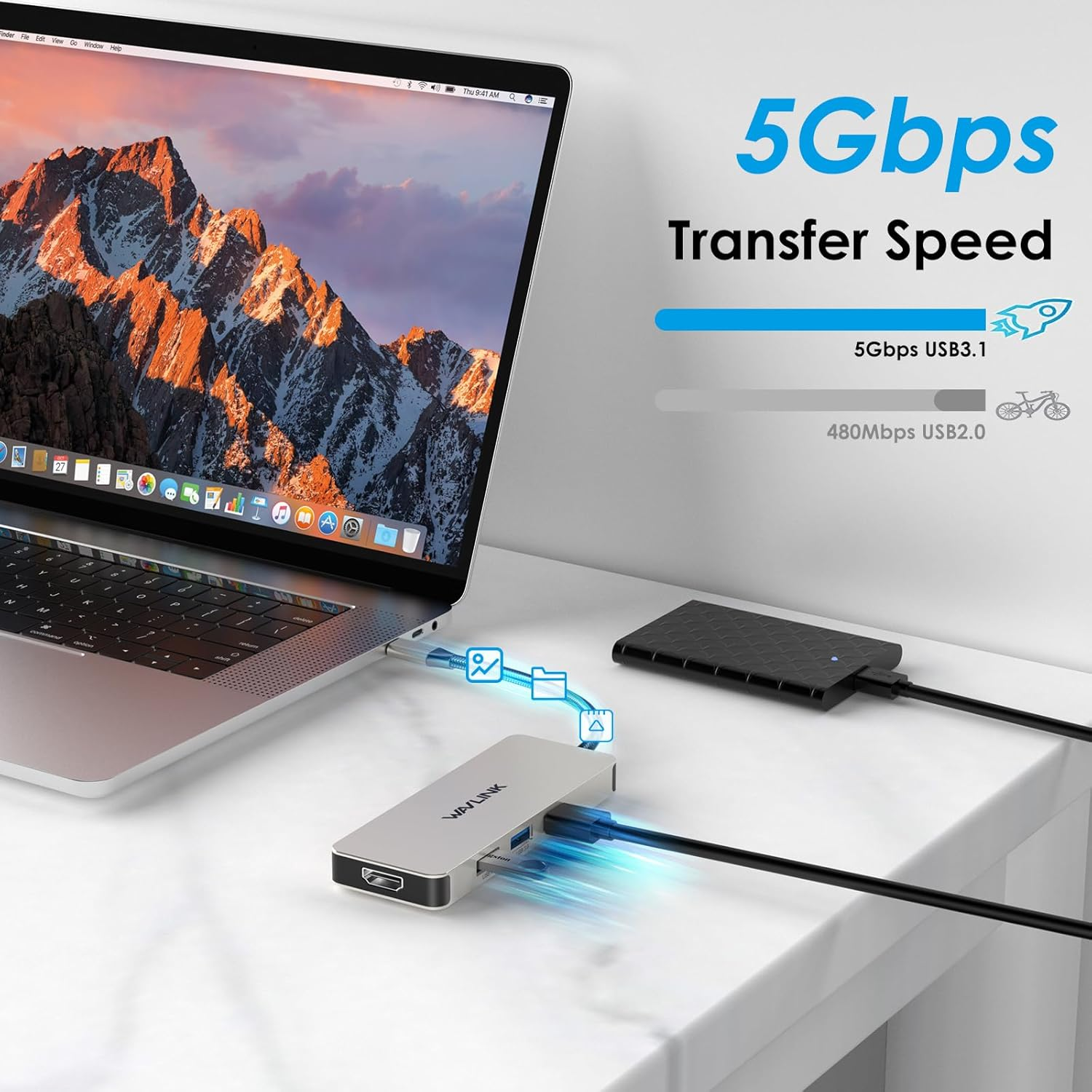 WAVLINK USB C Docking Station, USB-C to HDMI Adapter with 4K HDMI, 100W PD, 3X USB3.1, SD/TF Card Reader, USB Type C Hub Dongle for Macbook Pro/Air, Ipad Pro, Surface, XPS, Thunderbolt 3/4 Laptops image number 1