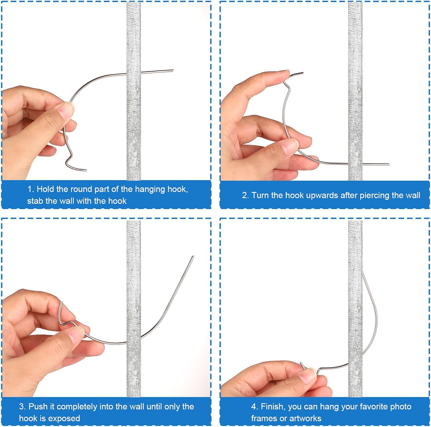 30Pcs Super Hook Picture Hanger, Stainless Steel Monkey J Super Hooks Picture Hanger Hooks for Drywall Wood Plaster Walls, Gorilla Hanging Pictures Mirrors Artworks, for Home Office Decorations