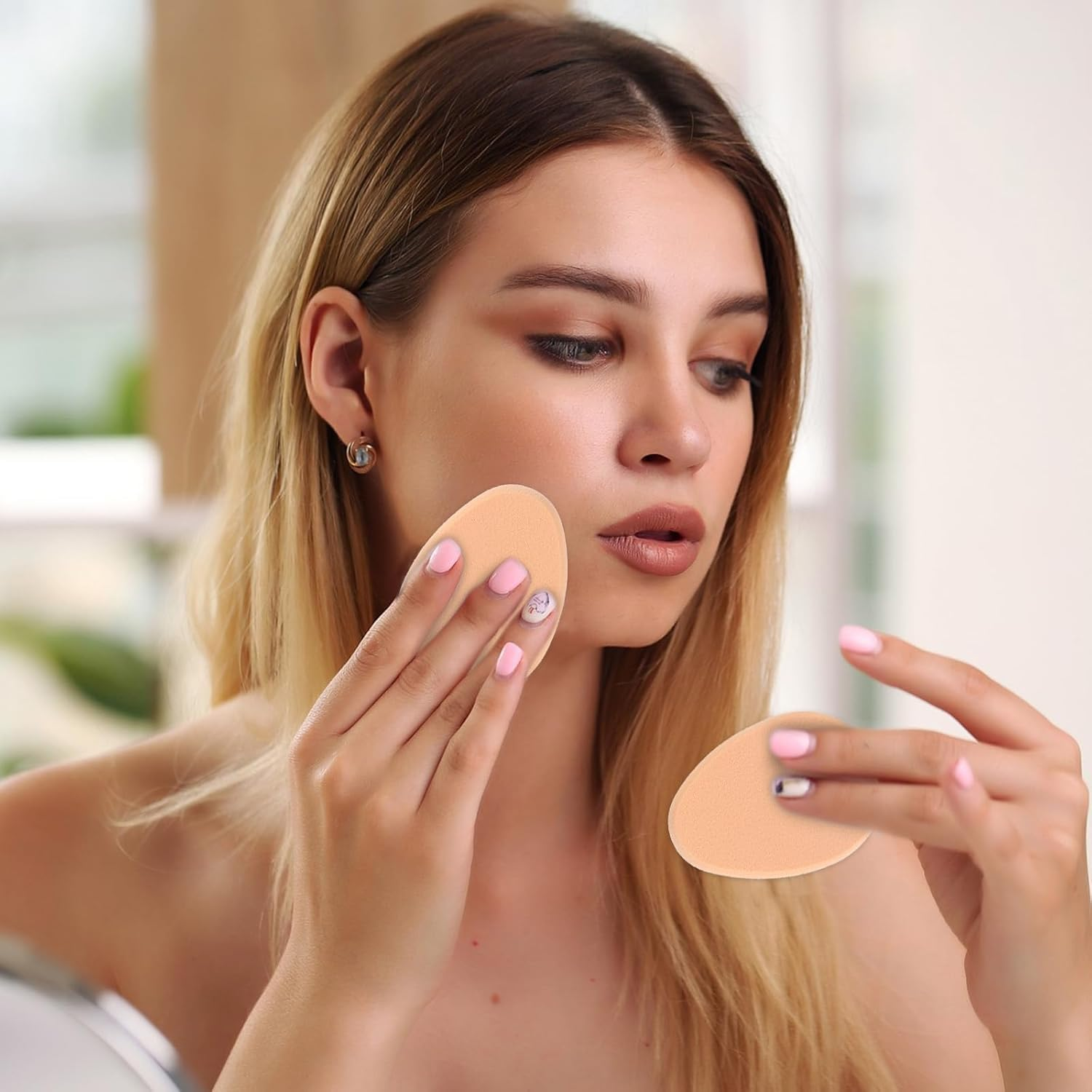 5 PCS Flat Makeup Sponges for Foundation, Smooth Foundation Sponge, Beige Cushion Foundation Puff, Beauty Blender Make up Sponges for Professional Makeup