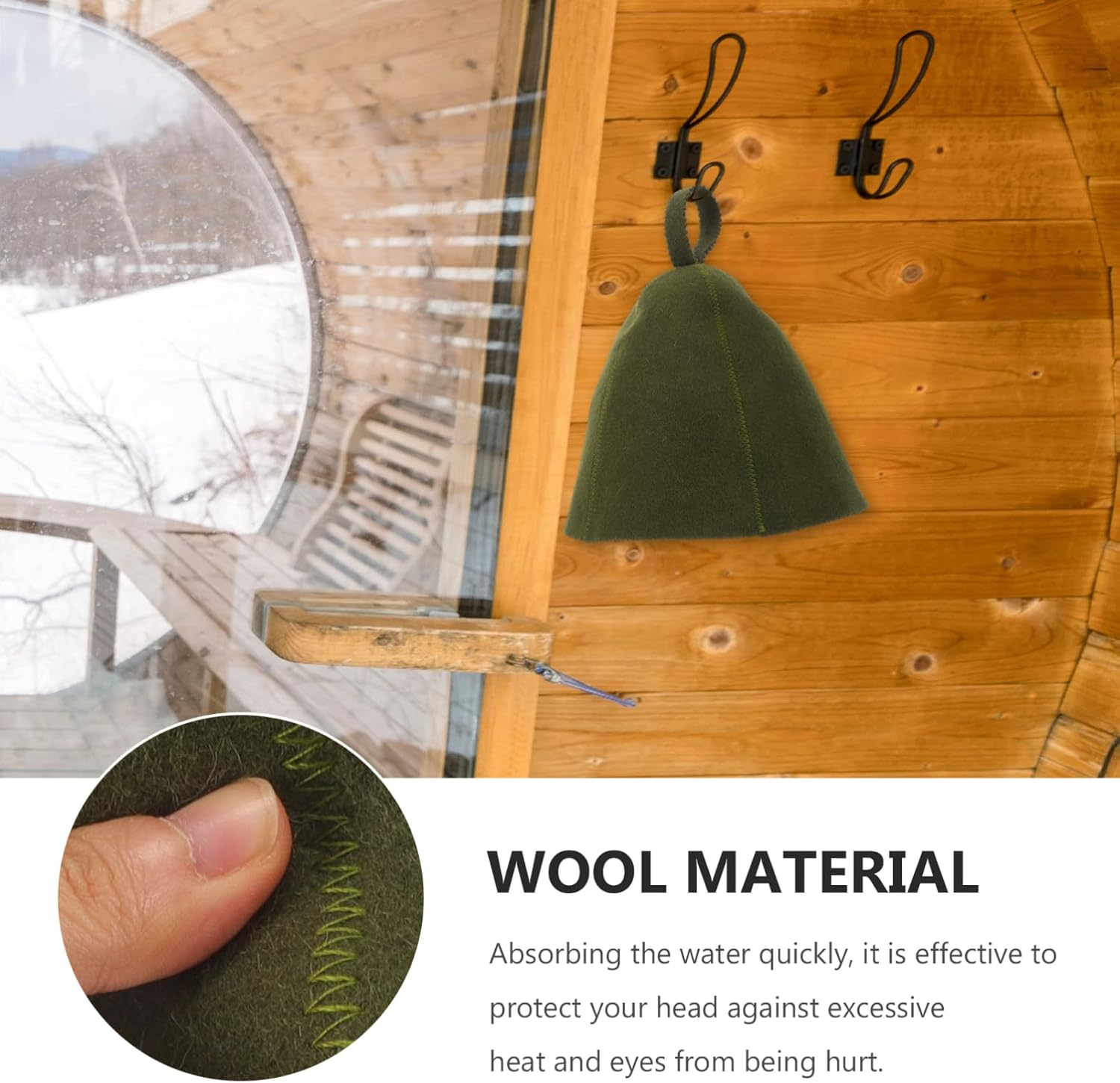 PAMINGONO Wool Sauna Hat and Shower Cap for Bathhouse Use, Green Felt Wool Material, Water Absorption Heat Insulation, Household Bath Accessories, Large Comfortable Sauna Hat image number 4