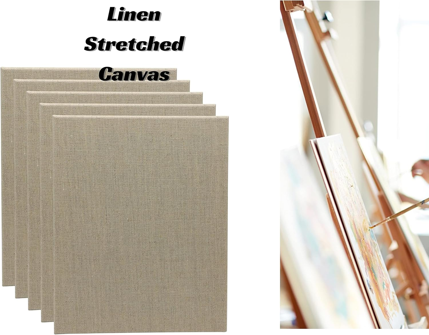 Exerz 24X30Cm Linen Canvas 5Pk - Stretched Canvas Framed 1.7Cm Pre-Stretched Artist Canvas - 280GSM 100% Linen Triple Primed/Acid Free/Medium Grain - Acrylic & Oil image number 5