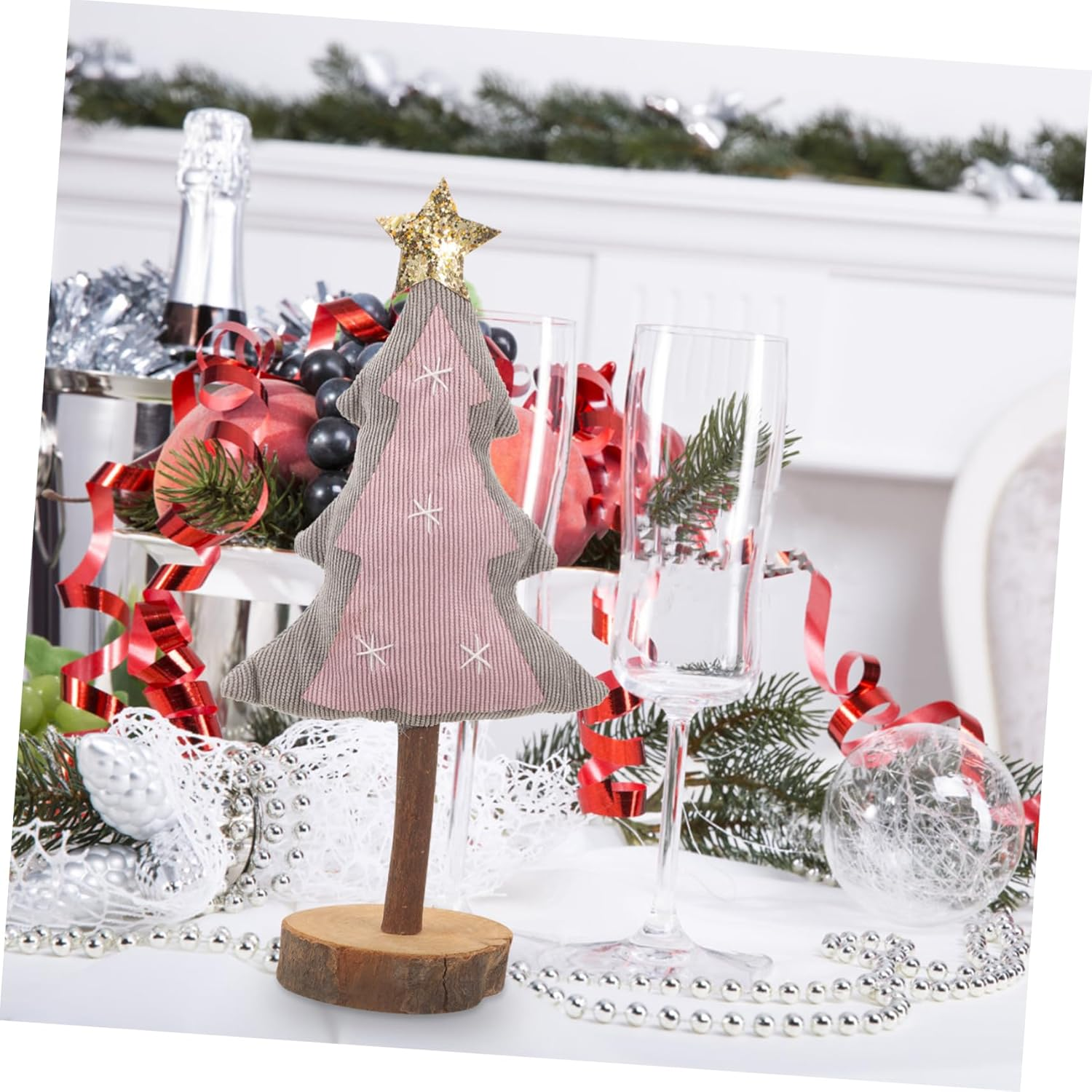 LABRIMP Desktop Christmas Tree Ornament Wooden Base Tabletop Xmas Tree Adornment for Christmas Party Decorations Table Centrepiece image number 4