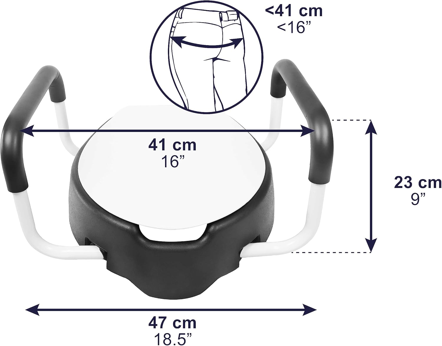 KMINA - Toilet Seat Riser with Handles (4", Soft), Raised Toilet Seat with Lid, Elevated Toilet Seats for Seniors, Toilet Seat Raiser, Elongated Toilet Seat, Raised Toilet Seat with Arms Black image number 5