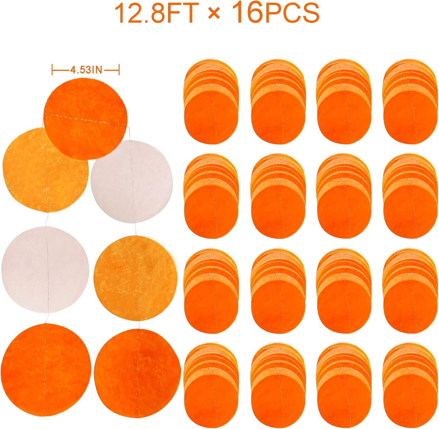 205 Ft Orange White Big Polka Dots Backdrop Garland Ombre Orange Tissue Paper Hanging Circle Dot Streamer for Birthday Baby Shower Wedding Fall Autumn Thanksgiving Harvest Party Decorations Supplies