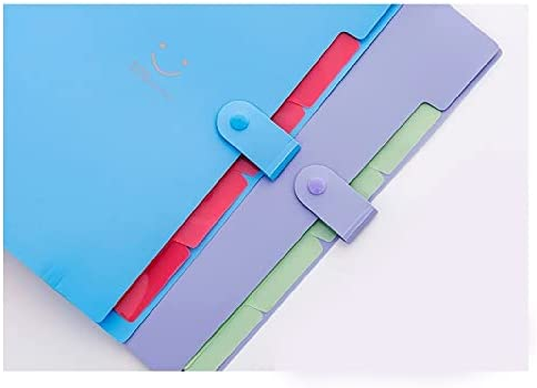 A4 Folder Plastic Folder Insert Storage Bag Storage File Organ Folder File Folder Waterproof File Bag Test Paper Bag Information Booklet 5 Grids 4 Packs (Grass Green + Blue + Light Pink + Purple) image number 1